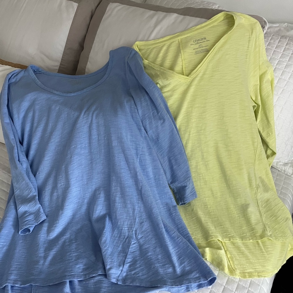 Chico's Light Yellow and Blue V-Neck Tops Both included in price.